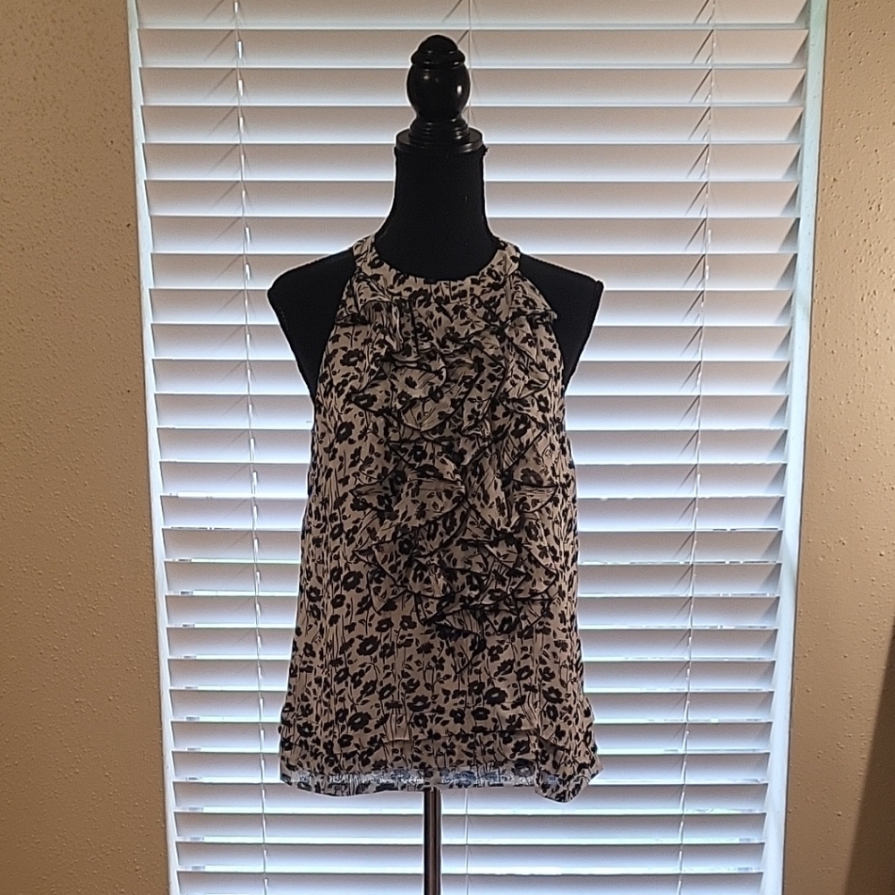 Ice Brown Ruffled Sleeveless Tank Top